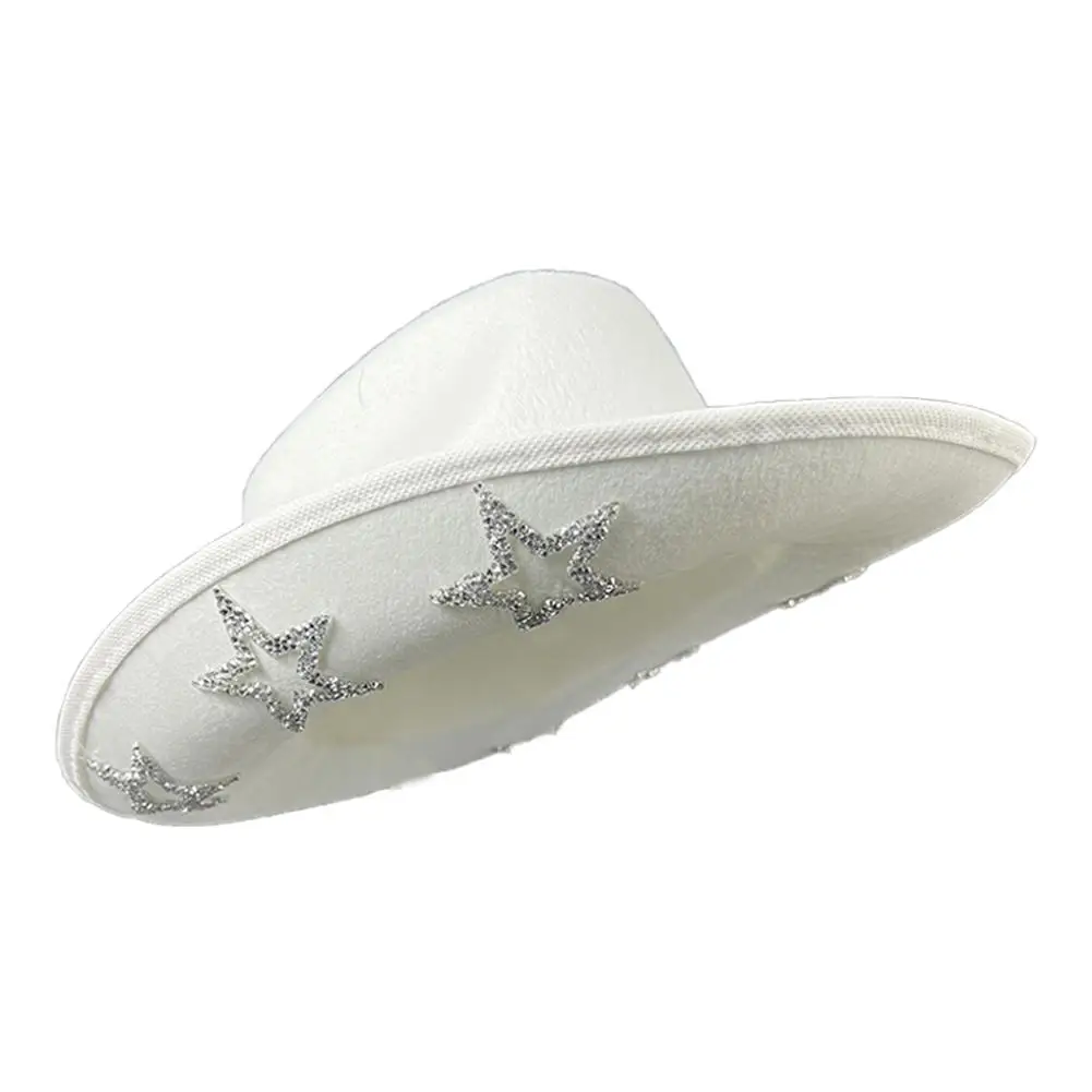 Retro Resin Diamonds Five-Pointed Star Western Big Denim Hat Cap High-quality Outdoor Jazz Hat Felt Sun Cowboy Unisex Brim W4K6