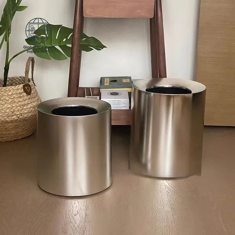 Electroplated Silver Wastebasket Premium Imitation Metal Bin Household Living Room Bedroom Office Rubbish Bin Industrial Style