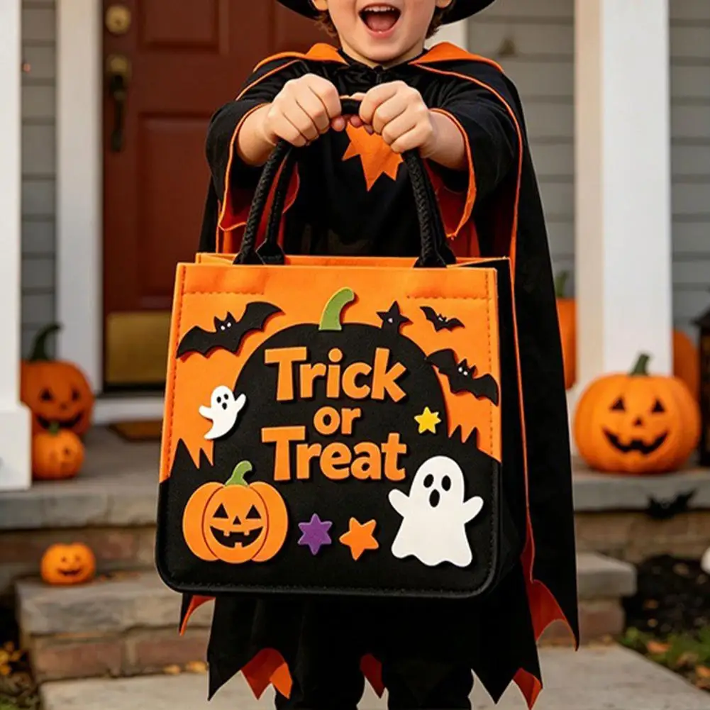 Halloween Tote Bag Kids Trick or Treat Bag Halloween Trick or Treat Bag Felt Goodie Tote with Pumpkin Ghost Patches for Kids