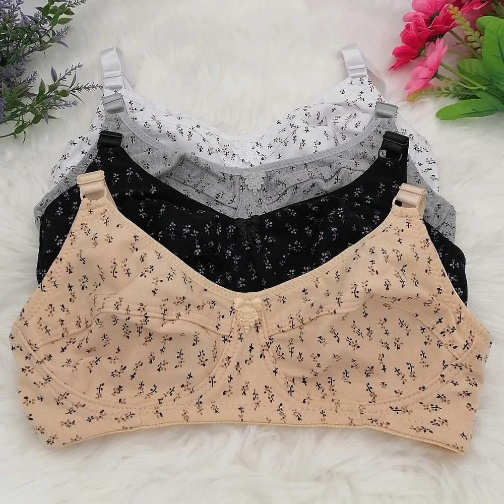 Printing Floral Unlined Cotton Bra Comfortable Bras For Women Push Up Seamless Underwear Sexy Lingerie Plus Size Bra 34B-46C C32