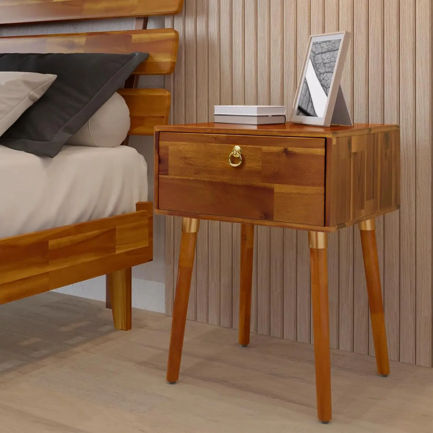 

Caden Solid Wood Nightstand, 1-Drawer, Caramel, Fully Assembled, for Bedroom & Living Room