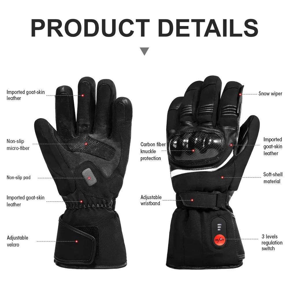 Guantes de calefacción eléctrica de cinco dedos para invierno, guantes de carreras de motocicletas alimentados por batería, pantalla táctil