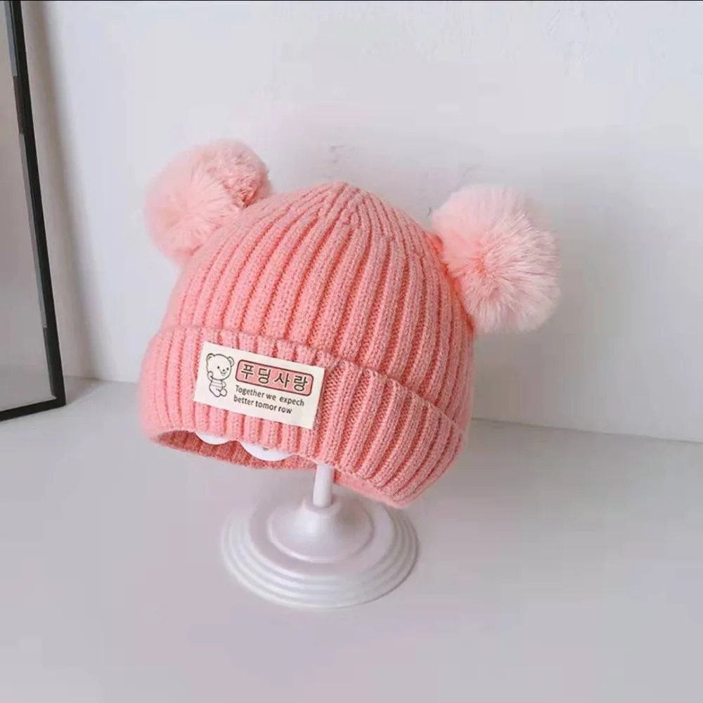 

New Solid Color Baby Knitted Hat 0-3 Year Soft Children Warm Cap Plush Ball Beanie Hats Boys Girls