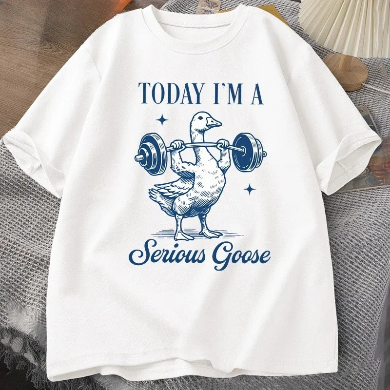 Serious Goose Weightlifting T Shirt Funny Gym Workout Printed T-shirt Animal Lover Tshirt Harajuku Cotton Short Sleeve Tees Tops
