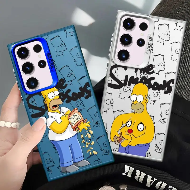 Shockproof Case for Samsung Galaxy S23 S24 S22 Ultra S20 FE S21 Plus Note 20 TPU Colored Silver Phone Cover The Simpsons Family