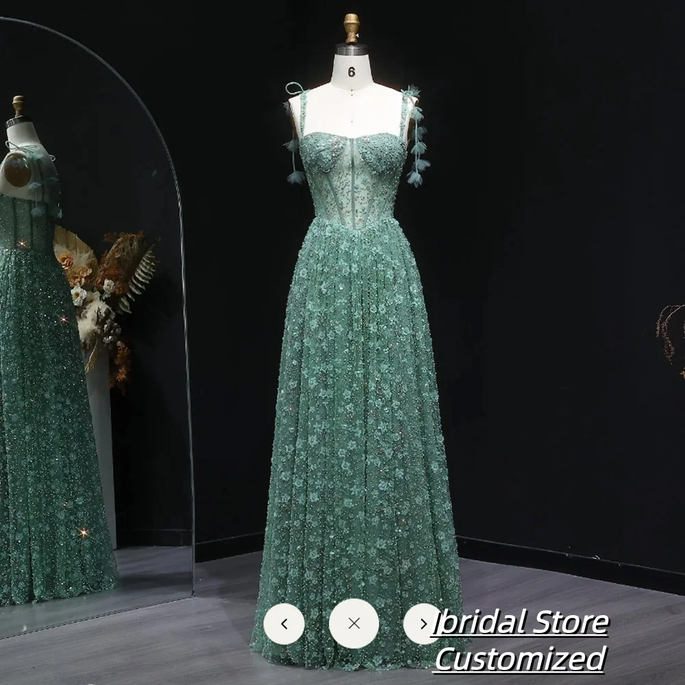 Customized  Appliques Spaghetti Strap Prom Dress A-line Sleeveless vestidos de noiva Floor-length Evening Dresses