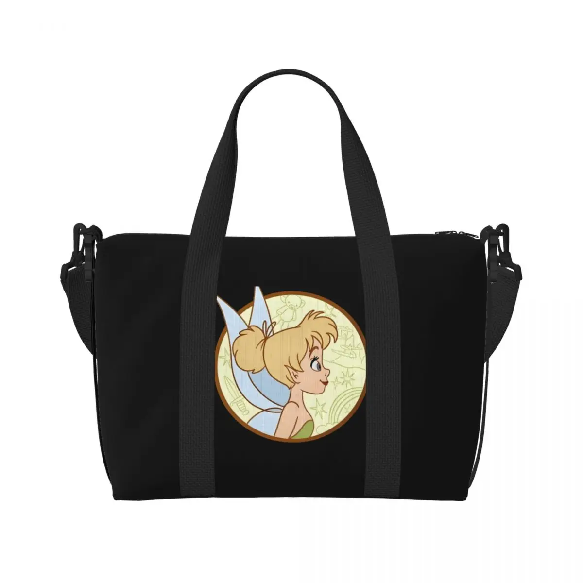 

Пляжная большая сумка Tinker Bell на заказ, женская пляжная дорожная сумка в стиле феи аниме с большим отделением для спортзала