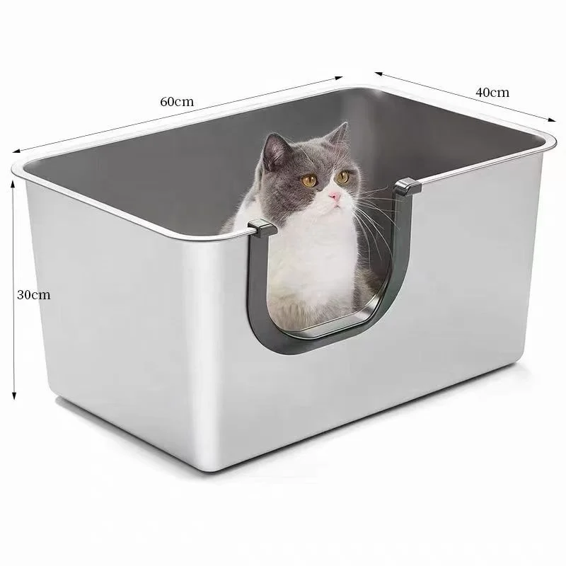 Newly Design Stainless Steel Cat Litter Box with High Edges, Anti-Stick Design, Rust-Proof Cat Litter Box