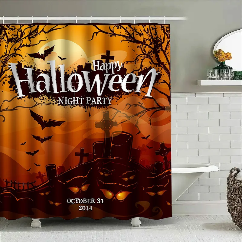 

Tuniu Halloween Bat Curtain Spooky Dark Night Decor Horror Theme Black Bats Shower Curtain