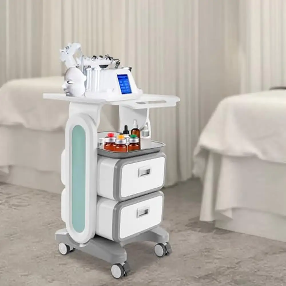 Mobile Medical Trolley Cart 130Lbs Load Portable Professional Cart Ultrasound Imaging Scanner Vehicle Beauty Storage Tray Kit