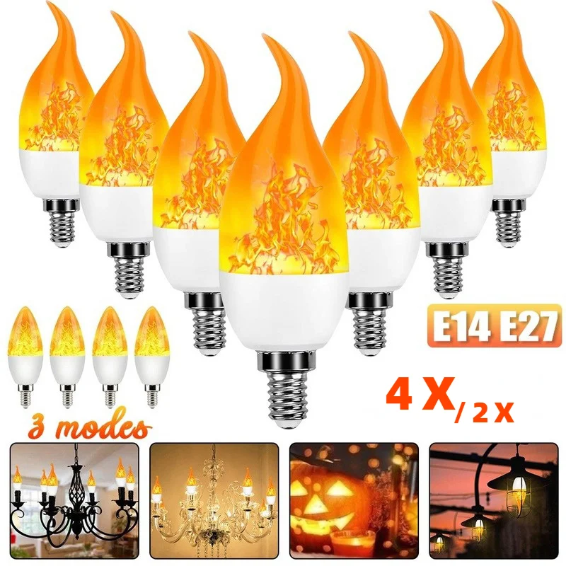 4PCS LED Fire Light Bulb Flame Flickering Effect Natural Decoration Atmosphere Lamp Holiday Christmas Decoration E14/E27