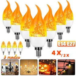 4PCS LED Fire Light Bulb Flame Flickering Effect Natural Decoration Atmosphere Lamp Holiday Christmas Decoration  E14/E27