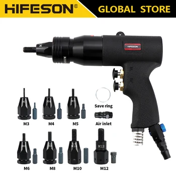 HIFESON Self-Lock นิวเมติก Rivet Nut ปืนใส่ด้ายดึง Setter Riveters สําหรับอลูมิเนียมและถั่วเหล็ก