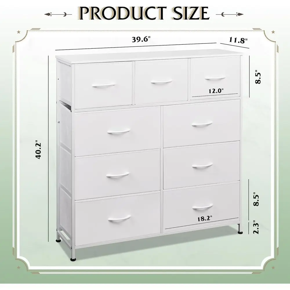 9-Tier Fabric Storage Tower for Bedroom, Hallway, or Closet with Easy Pull Handles, White