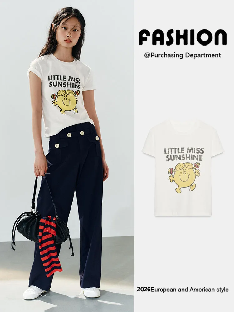 Fashionable All-Match Print Short-Sleeve round Neck Gradient T-Shirt Women's Top New Arrival Autumn Season Regular Length Ove...
