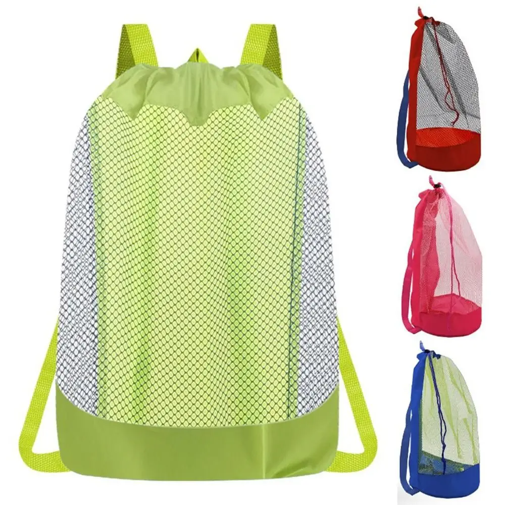 Large Capacity Beach Bag Foldable Lightweight Mesh Storage Bag Adjustable Clasp Portable Swimming Backpack Children