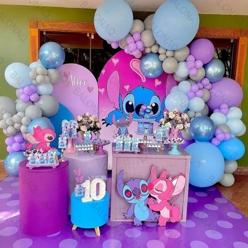 89pcs Disney Stitch Balloon Set Pink Blue Stitch Foil Balloon Pink Blue Purple Latex Ball for Kid Birthday Party Decoration