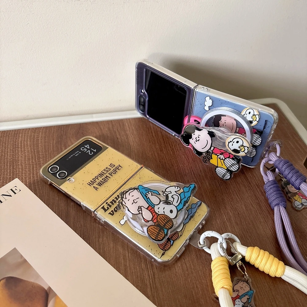 Cute Cartoon Snoopy Charlie Brown Magnetic Holder Magsafe Wireless Charge Phone Case For Samsung Galaxy Z Flip 7 6 5 4 3 Cover view 6