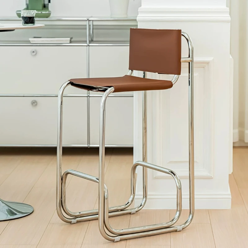 Silla de Bar Moderna de Alta Gama, Estilo Nórdico, con Respaldo Relajante, Silla de Bar Metálica para Interiores, Chaise De Bar, Muebles de Cocina