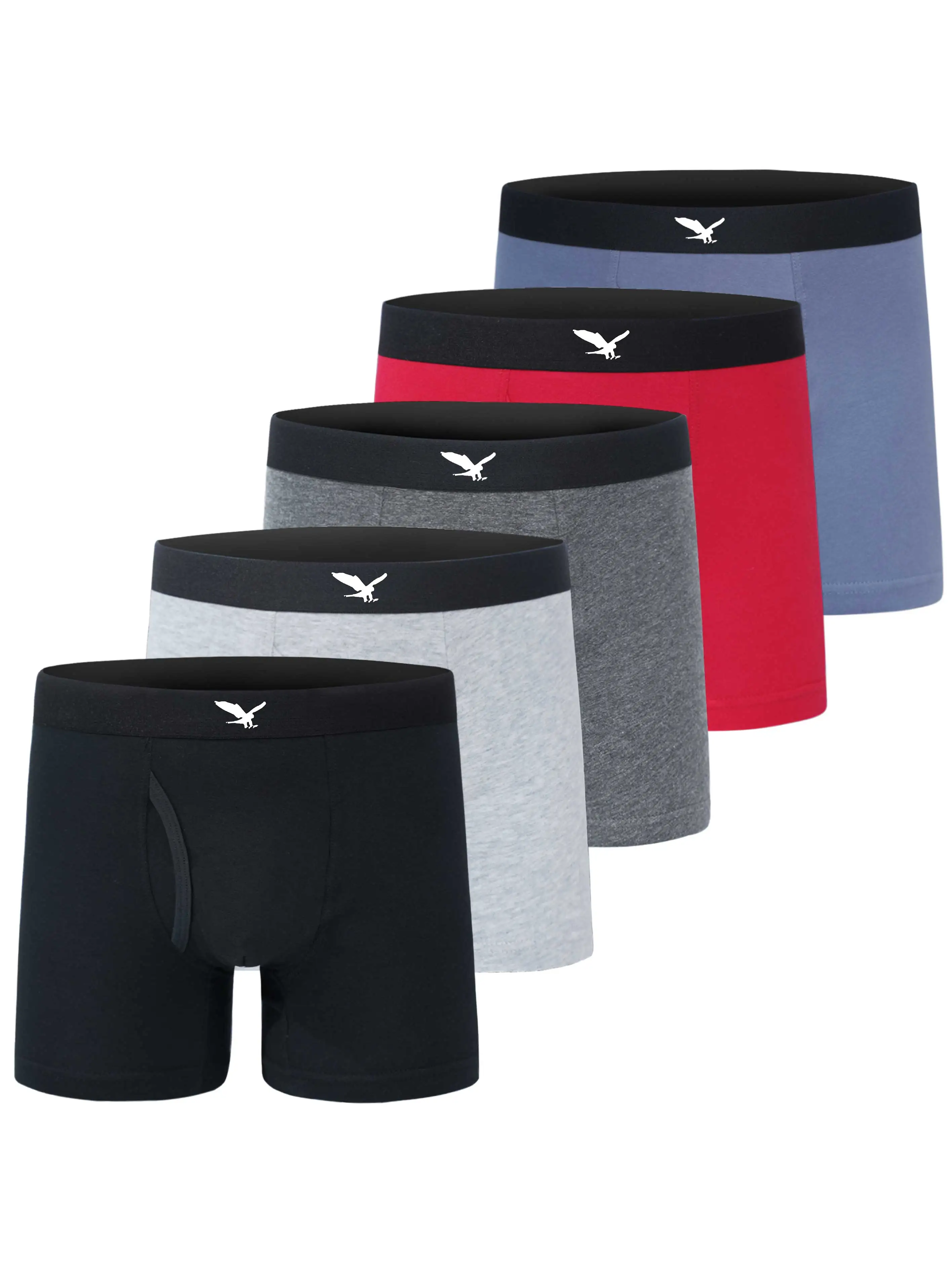 5-Pack Boys Solid Color Boxer Briefs 95% Cotton Kids Breathable Underwear Classic Eagle Logo Basic Panties