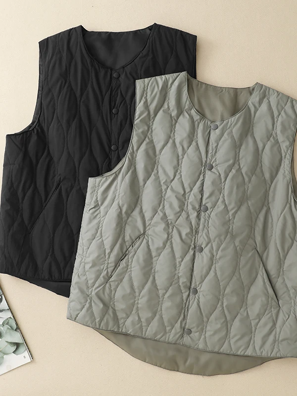 

Художественный ретро-жилет из стеганого хлопка для женщин: теплый, модный, универсальный, для многослойных образов, с круглым вырезом, трендовый