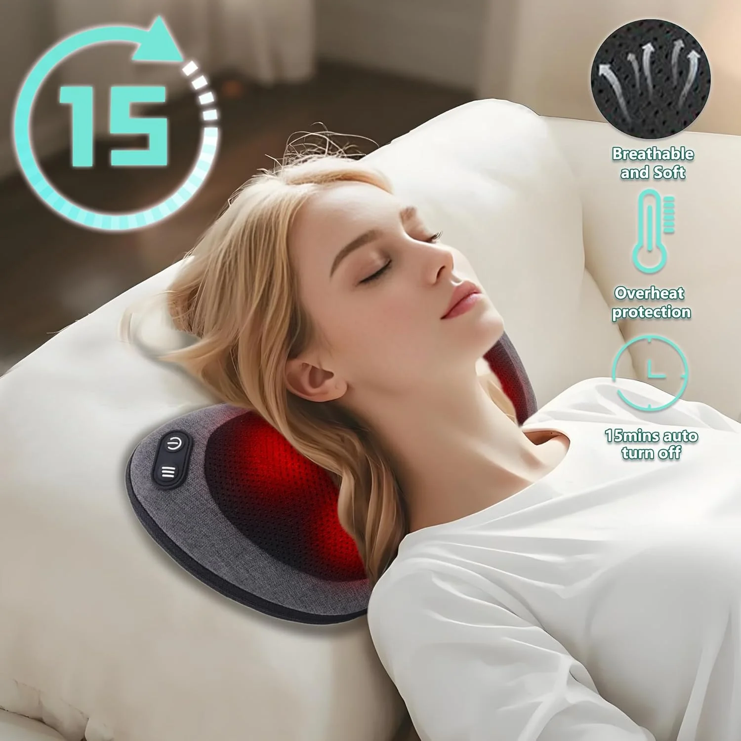 Shiatsu Neck and Back Massager with Heat - Deep Tissue Massage Pillow for Neck, Back & Shoulders Pain Relief, Ergonomic Design E