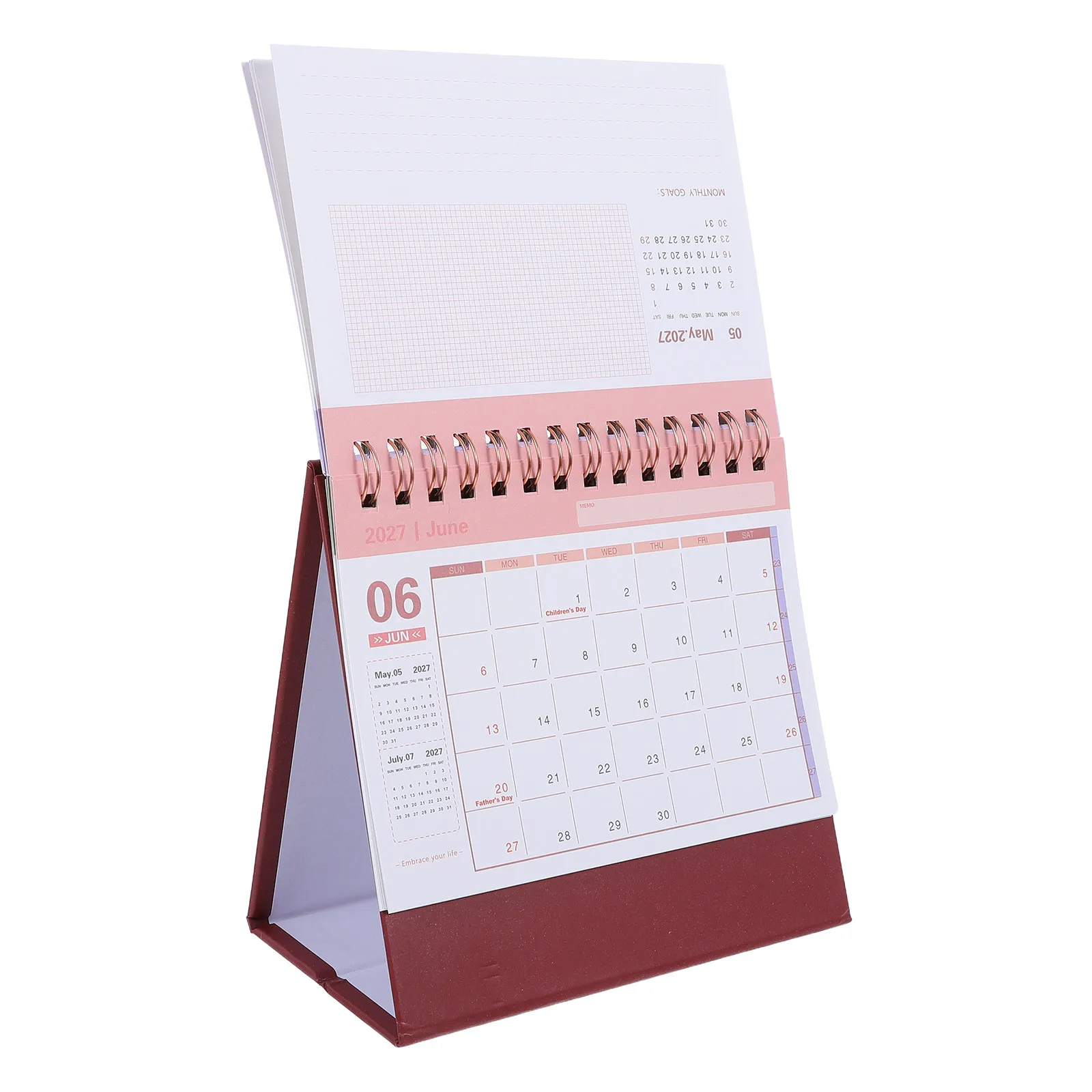 2027 Desk Calendar Minimalist Standing Flip Monthly Planner Block Academic Year Schedule Organizer Home Office Dark Red