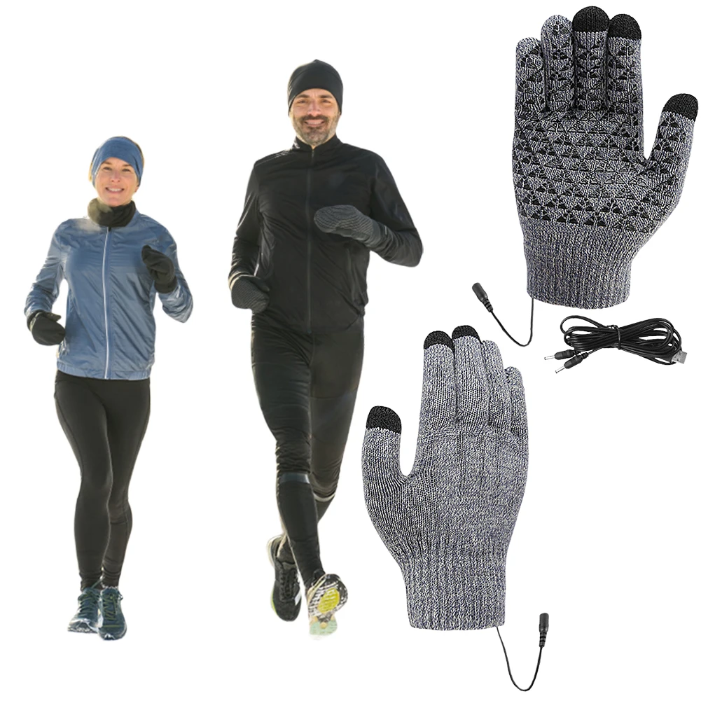 USB Heated Knitted Gloves Touch Screen Gloves Thicken Thermal Knitting Mitts Winter Cycling Gloves for Outdoor Sports