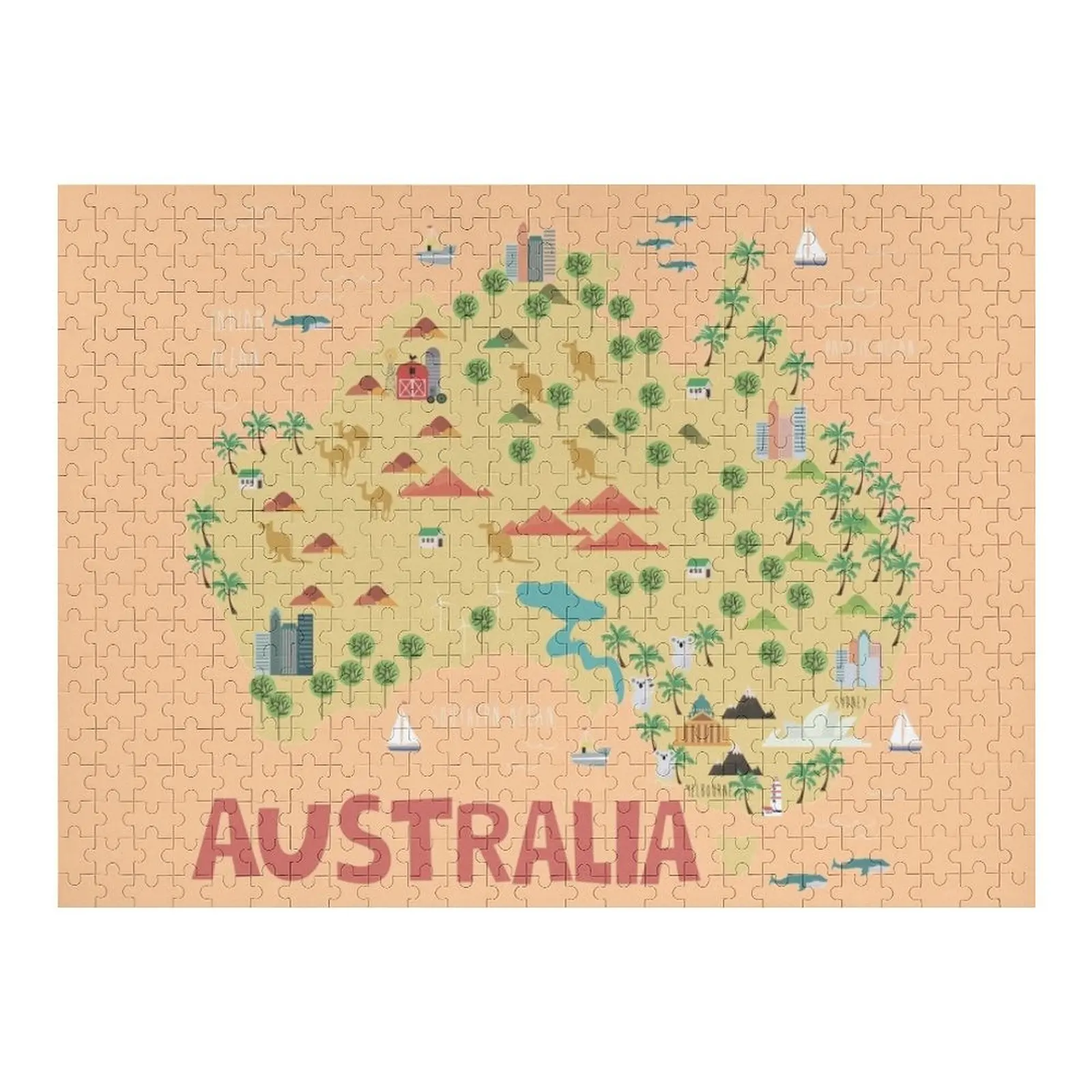 

Australia illustrated map Jigsaw Puzzle Personalised With Photo Baby Wooden Puzzle