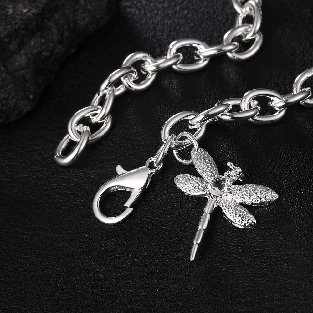 Retro European and American fashion hot selling 925 silver jewelry with zirconium diamond dragonfly shrimp buckle thick bracelet