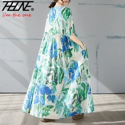 Oversize Summer Dress Women Boho Print Flower Plus Size 5XL 6XL Floral Cotton Linen Long Casual Loose Beach Bohemian Birthday