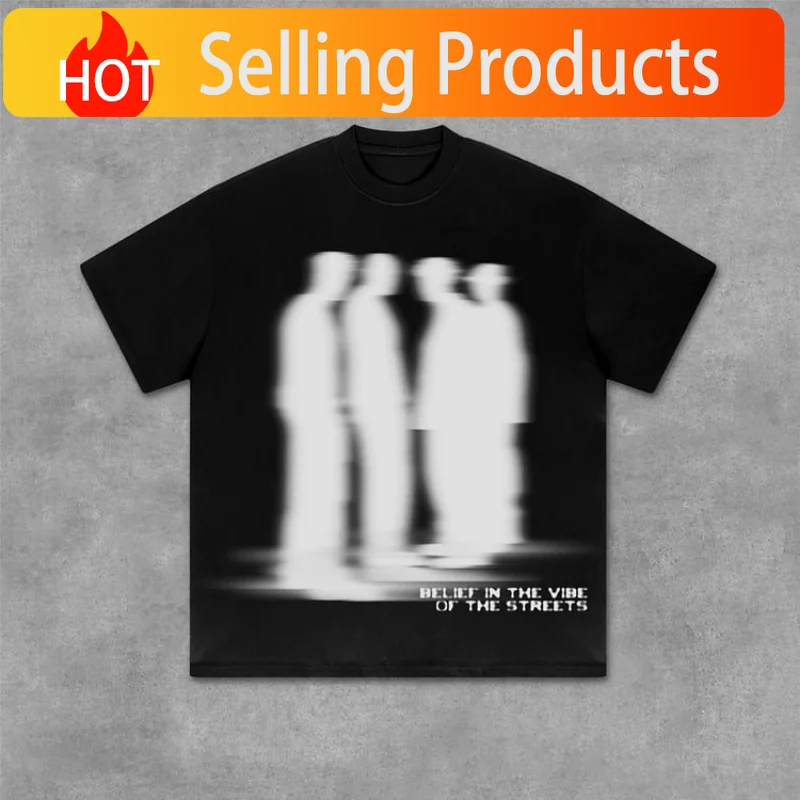 Street Atmosphere Virtual Shadow Characters Shadow Graphic Cotton T-Shirt Men Y2K Vintage Oversize Tshirt Streetwear Women Tops