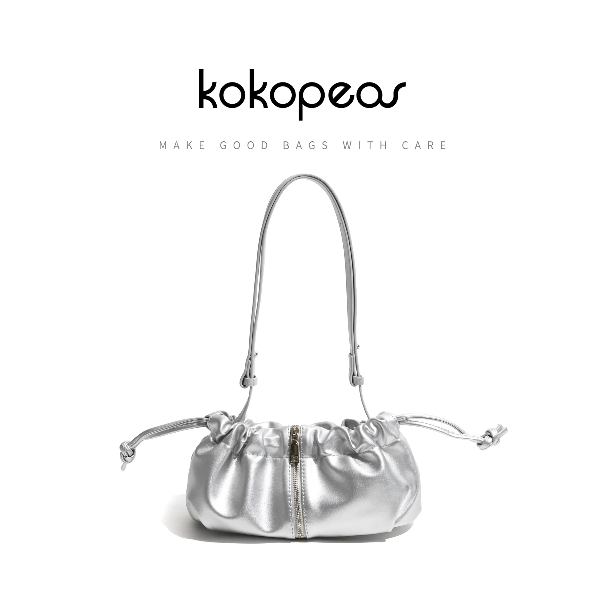 

KOKOPEAS Simple PU Leather Shoulder Bag Phone Purse Zipper Satchel Adjustable Strap Drawstring Lady Pleated Small Hobos Tote Bag