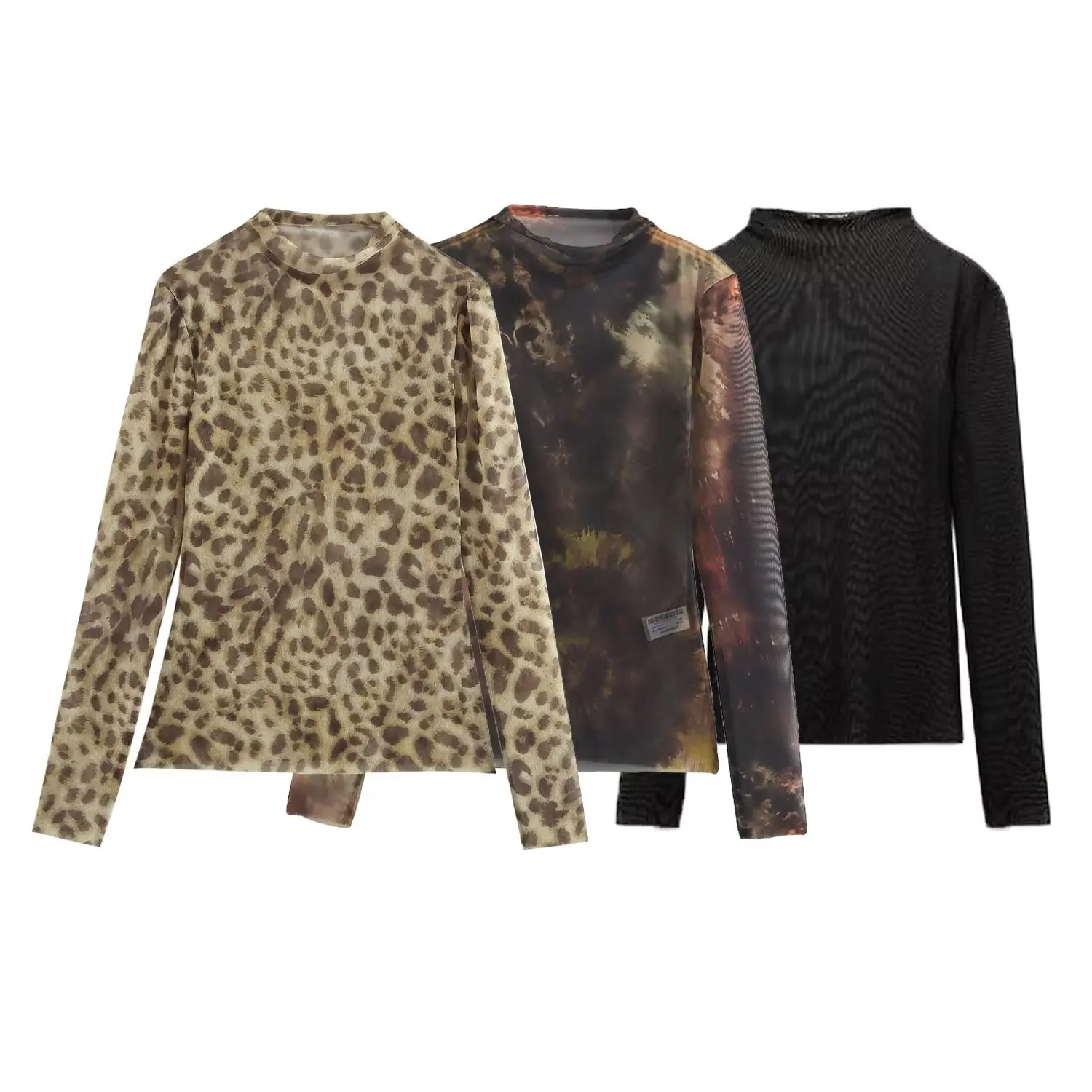 

Осенняя модная женская одежда в европейском и американском стиле, новинка 2024, повседневный Универсальный Шелковый сетчатый топ с полувысоким воротником и длинными рукавами