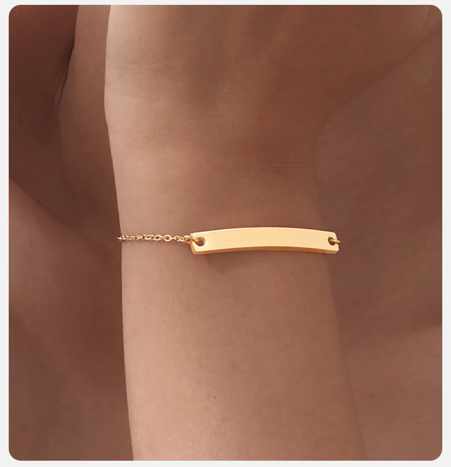 Vnox zierliche kostenlose individuelle Damen-Armbänder, einfache Gravur mit Namen und Datum, Edelstahlstange, verstellbare O-Kabelkette, schickes modisches Geschenk – Detail 6