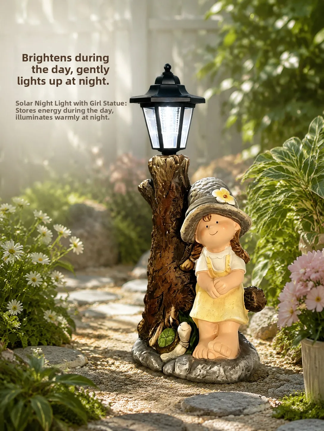 Healing Solar Girl Log Lamp Outdoor Courtyard Garden Cute Decorative Ornaments French Country Style Balcony Lighting Accessories
