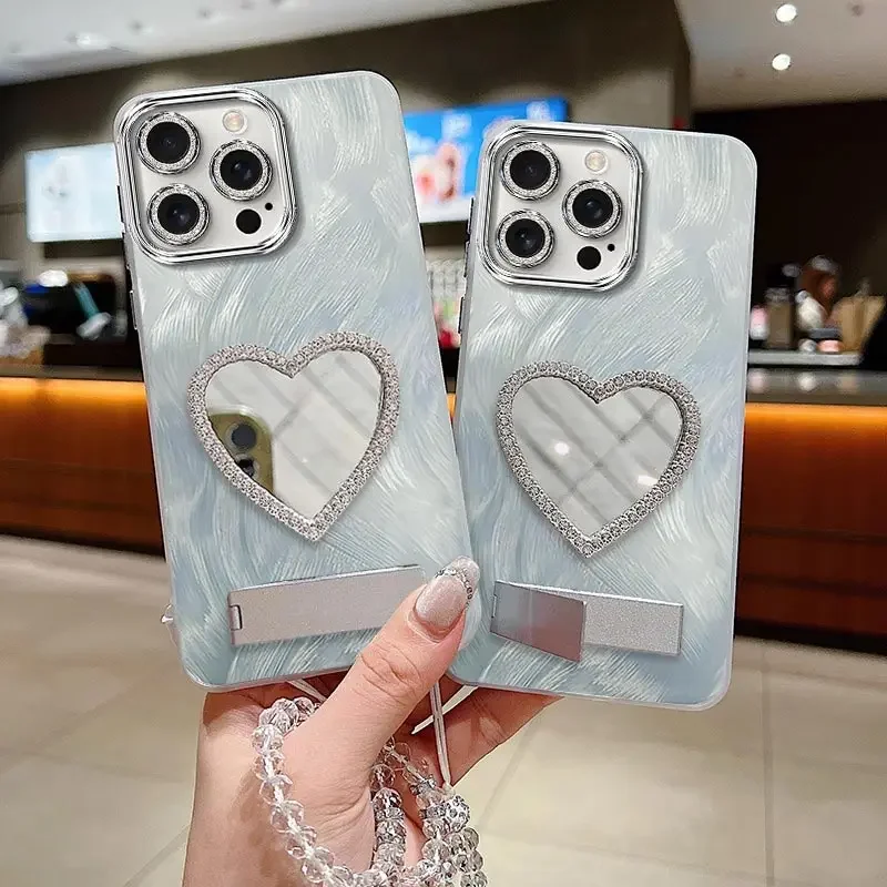 15Pro Simple Plating Stand lanyard Phone Case For iPhone 16Pro 16 16ProPlus 16Plus 15 15Plus 14 14ProMax 13 13Pro Cover