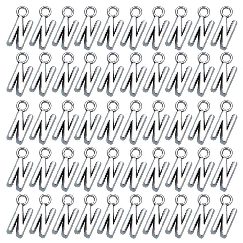 

50 Pcs Bulk Silver Tone Letter Pendants Diy Charm Keychain Bracelet Making Alphabet Necklace