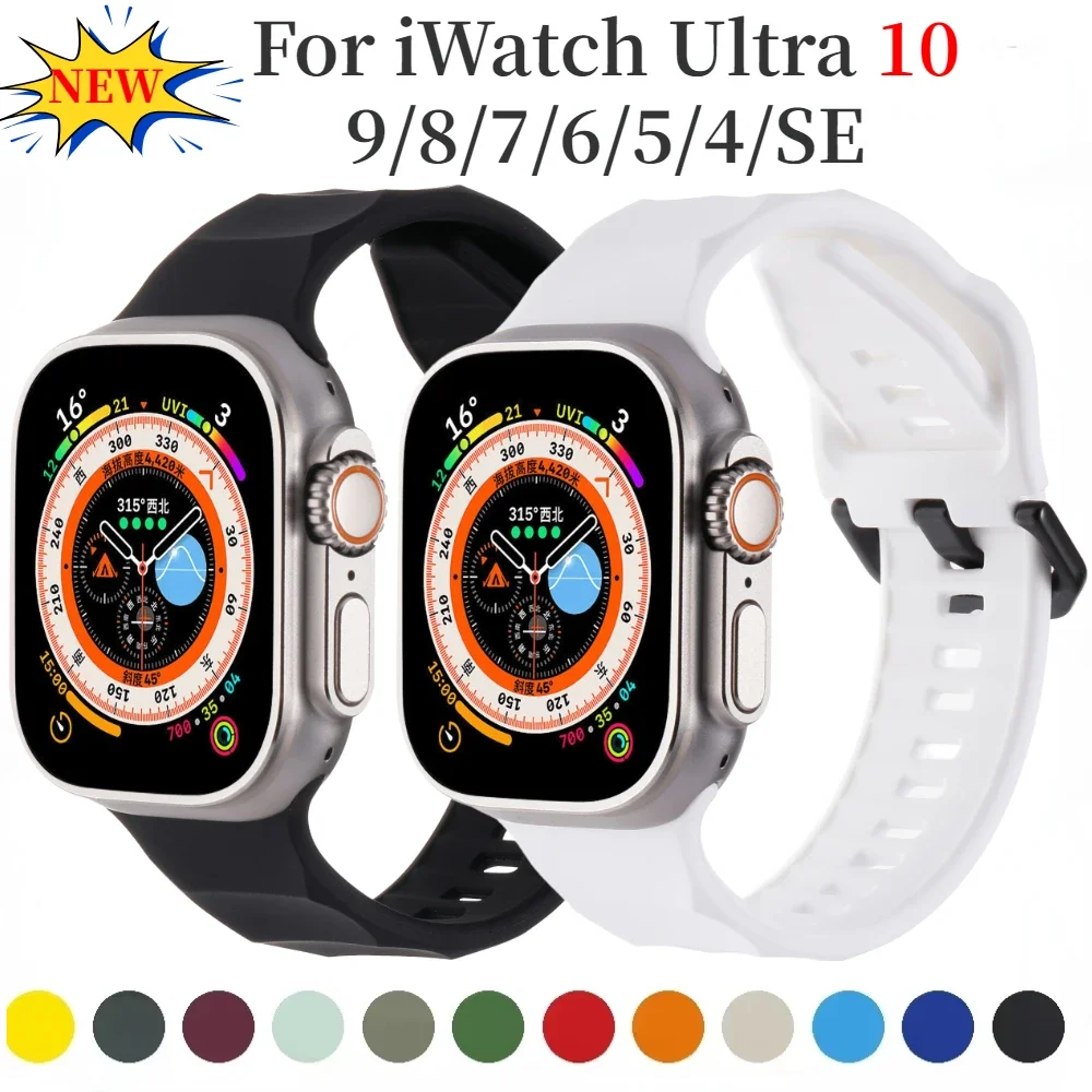 

Силиконовый ремешок для Apple Watch Ultra 2 Band 49 мм 45 мм 41 мм 46 мм 42 мм Спортивный ремешок для часов iWatch Ultra 10 9 8 7 6 5 SE 44 мм 40 мм