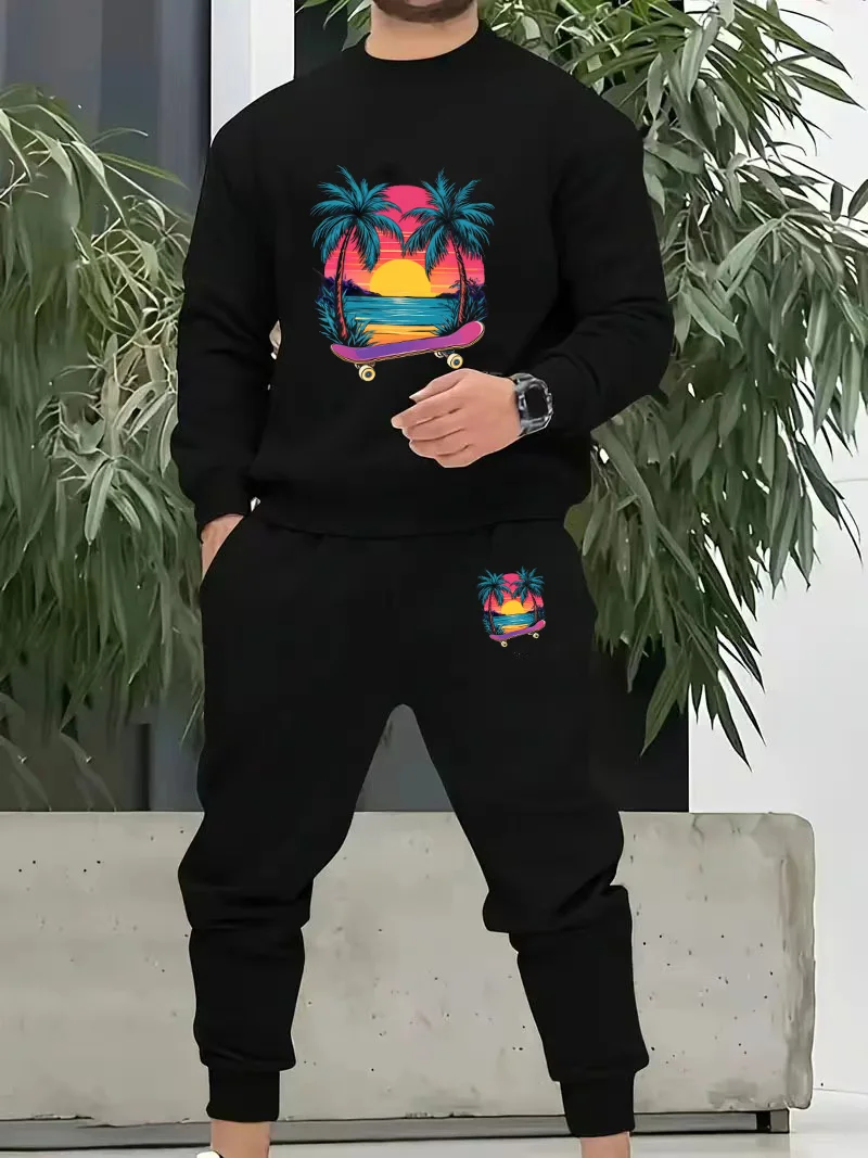 

Мужские толстовки, спортивный костюм, мужская толстовка с длинными рукавами, мужские топы, осень 2024, студенческий пуловер из полиэстера + длинные брюки, спортивный комплект