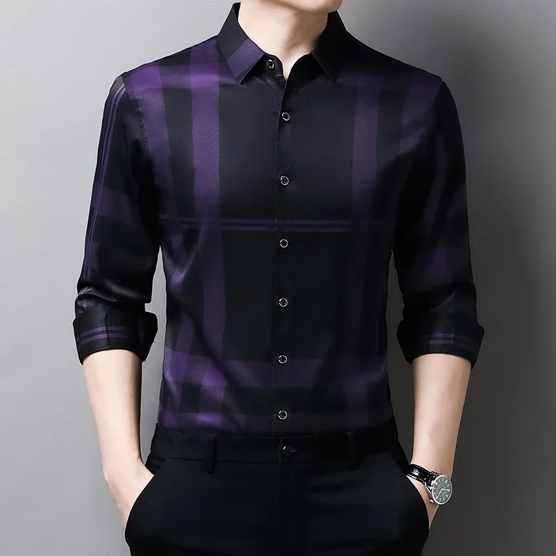 New Men\'s Casual and Fashionable Long Sleeved Shirt with Printed Anti Wrinkle Business Shirt