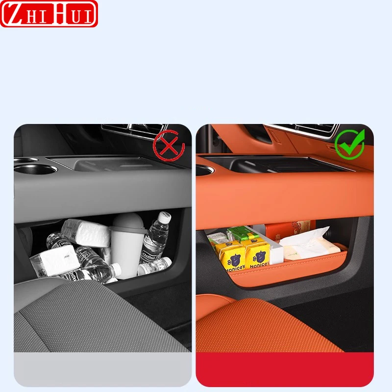 For Li Lixiang L6 L7 2024 Restyling Car Styling Center Console Lower Storage Box Leather Foldable Storage Box Auto Accessories