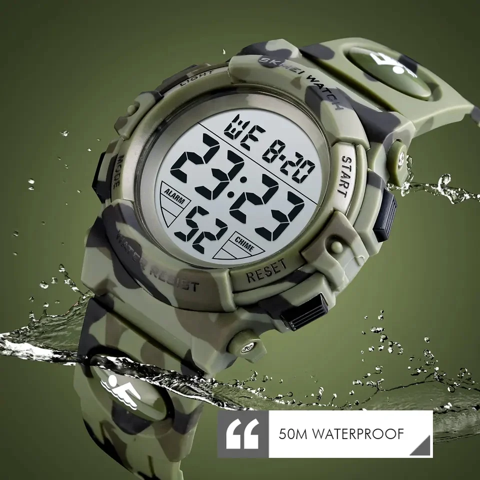 Fashion Outdoor Sport Wristwatches for Kids Boys Students Camouflage Luminous Waterproof Children Digital Watches