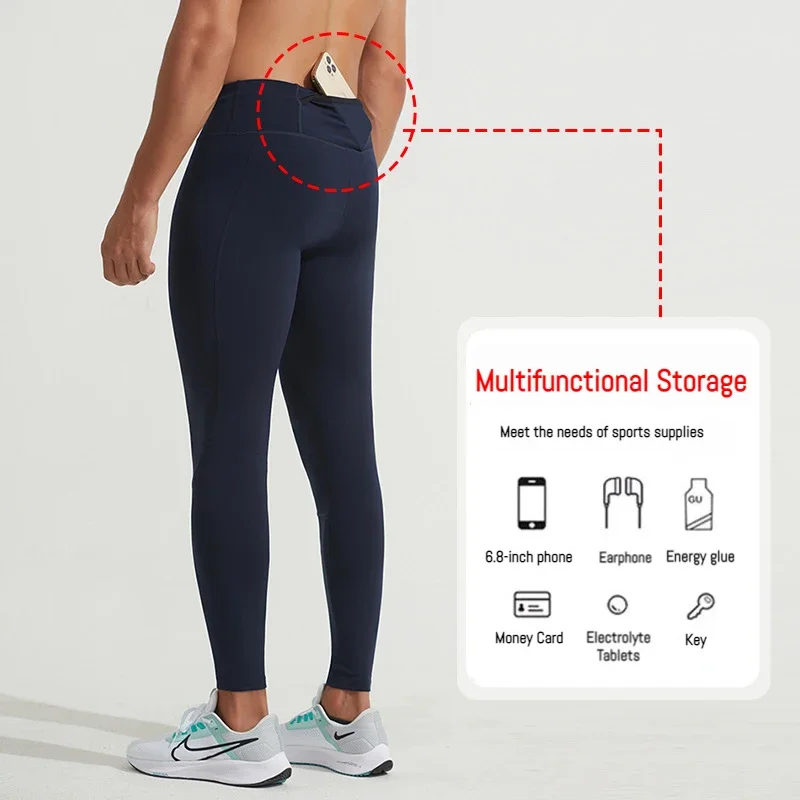 

Мужские быстросохнущие дышащие компрессионные спортивные брюки, нейлоновые колготки для бега для йоги с карманом на молнии