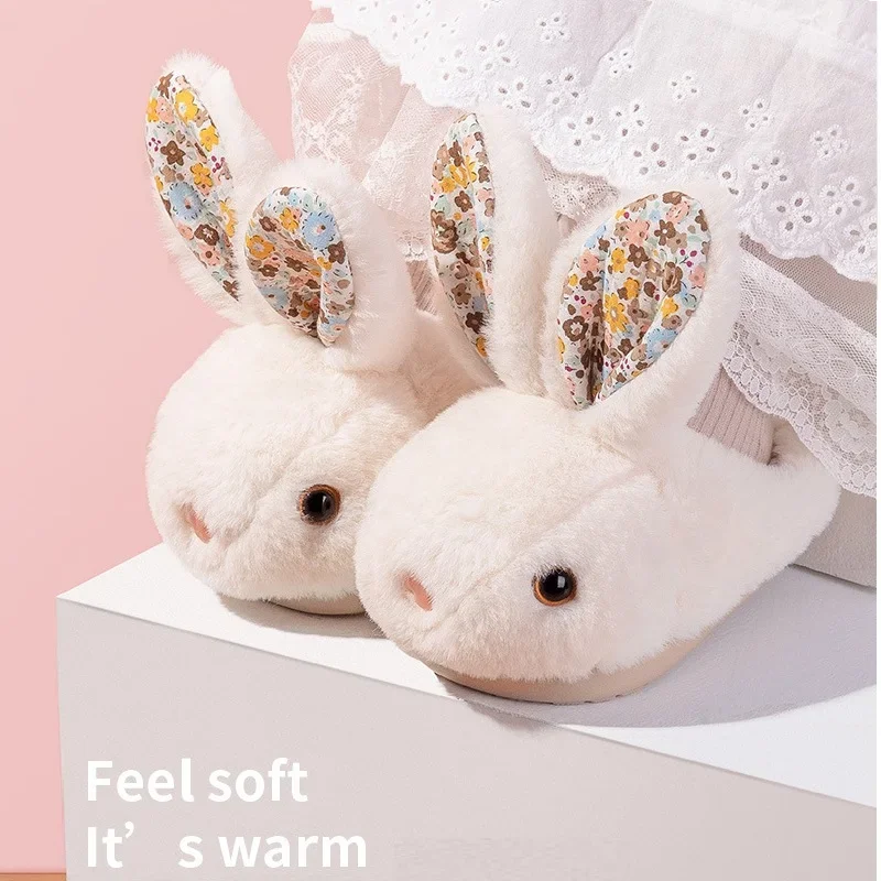 Baby Girls Cotton Slippers 2024 New Winter Children's Cute Rabbit Plush Slippers Boys Home Indoor Shoes Furry Kids Slippers