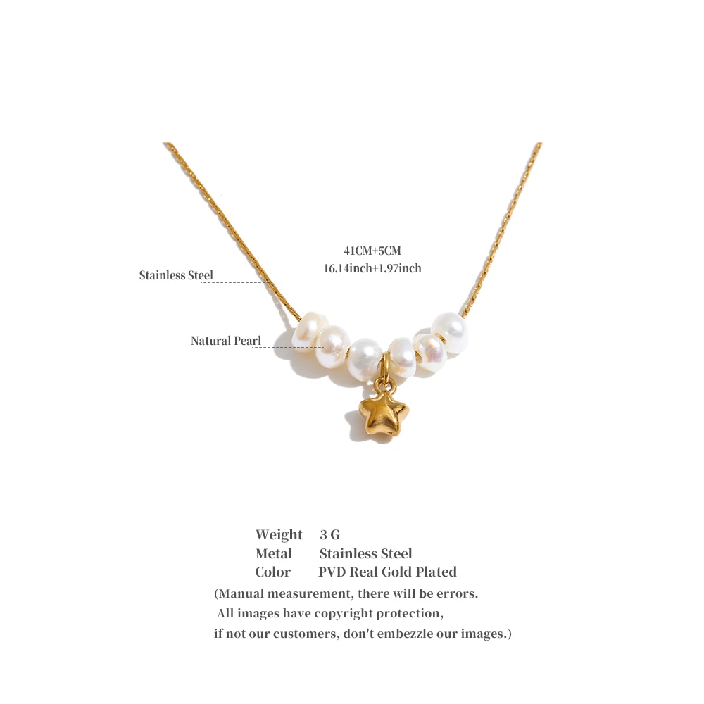 Yhpup Edelstahl-Halskette mit natürlichen Perlen und Sternanhänger, hochwertig, luxuriös, modisch, attraktiv, 2026, Schmuck, Geschenk – Detail 1