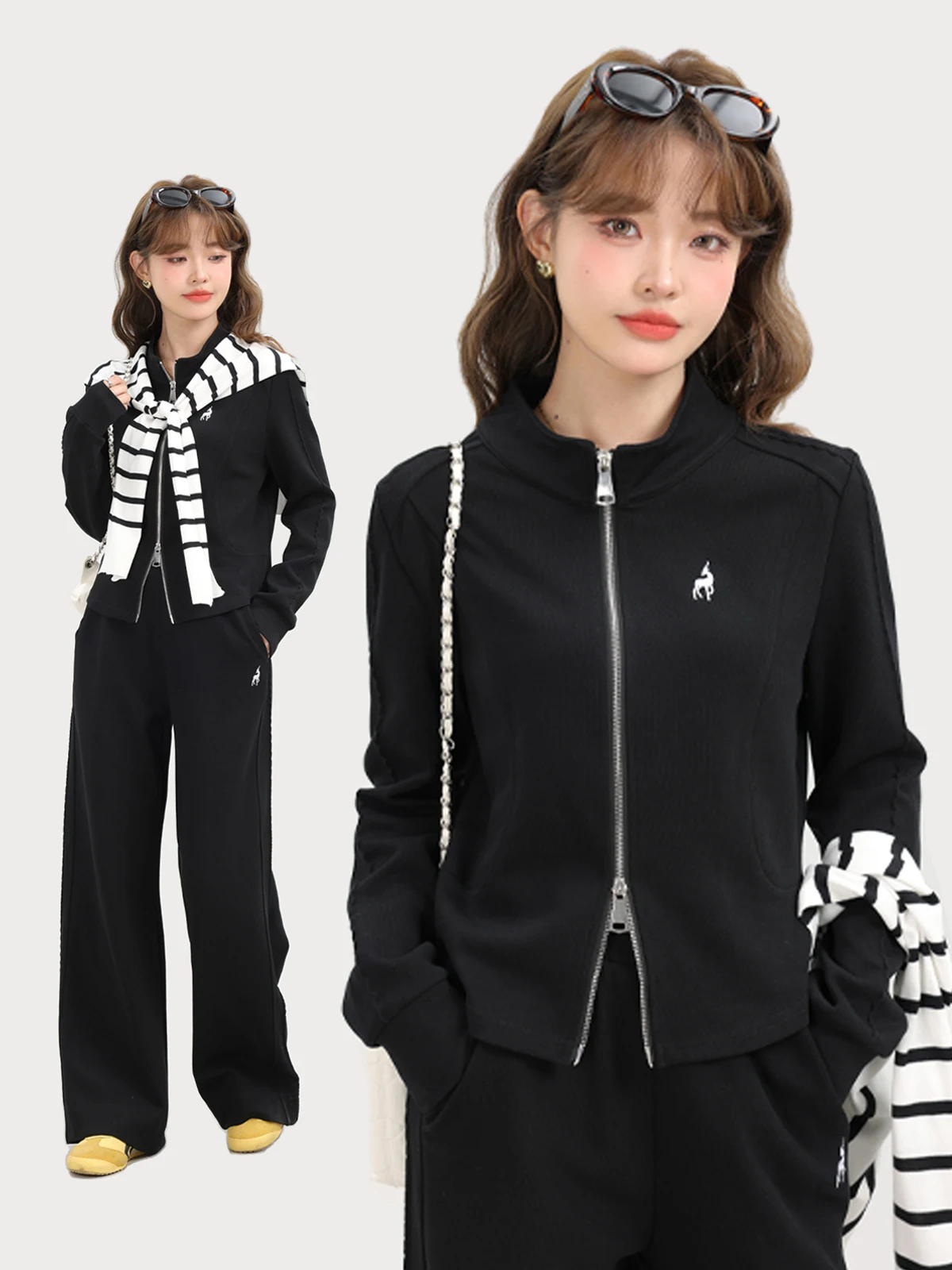 Retro Sporty Casual Set Elegant Collar Sweatshirt Slimming Spring Pants High-End Feel Spring Fashion Women's Ensemble