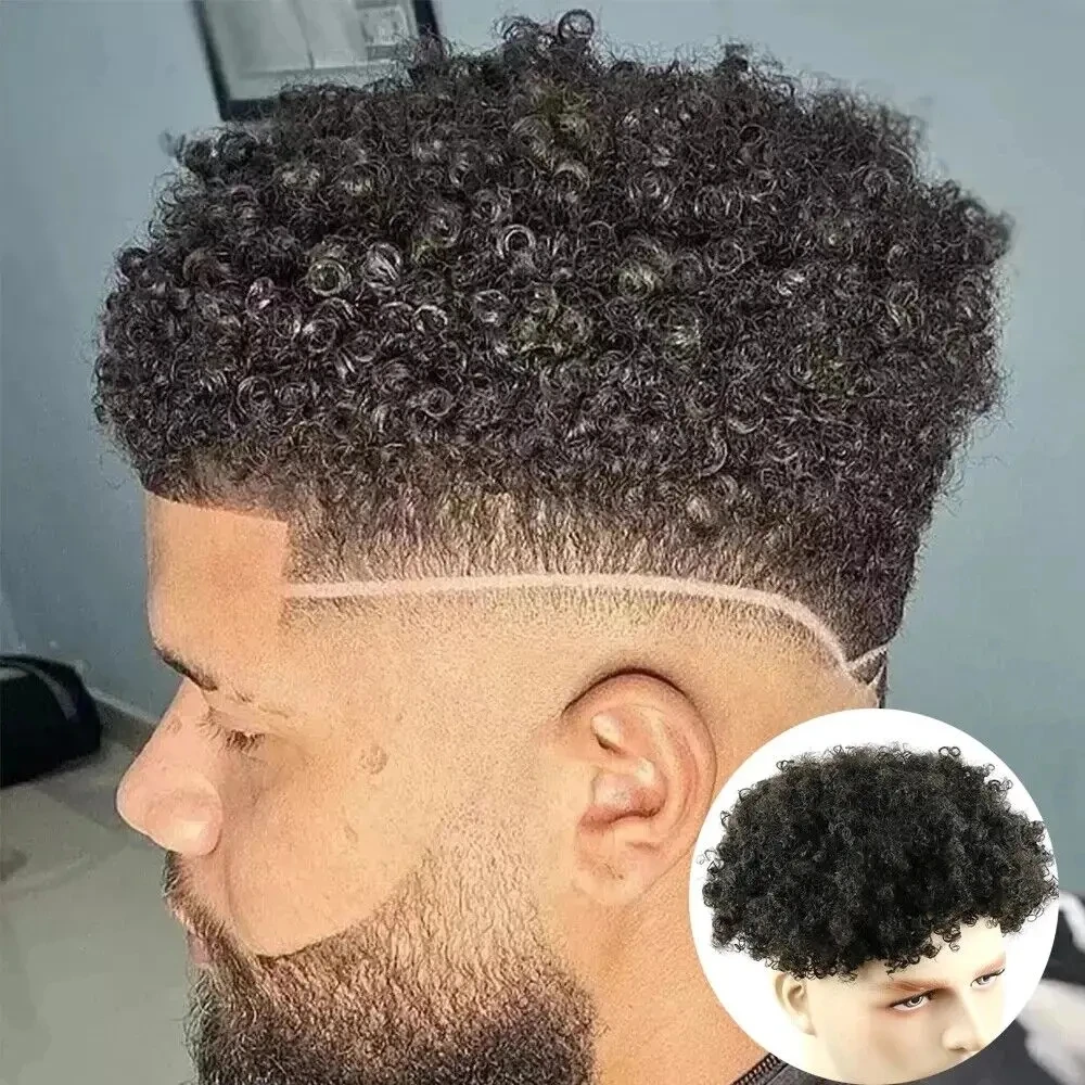 

Мужской парик-накладка 8/12 мм из натуральных волос для афроамериканцев, прочный, с микропокрытием из полиуретана, афро-волна, мужской капиллярный протез