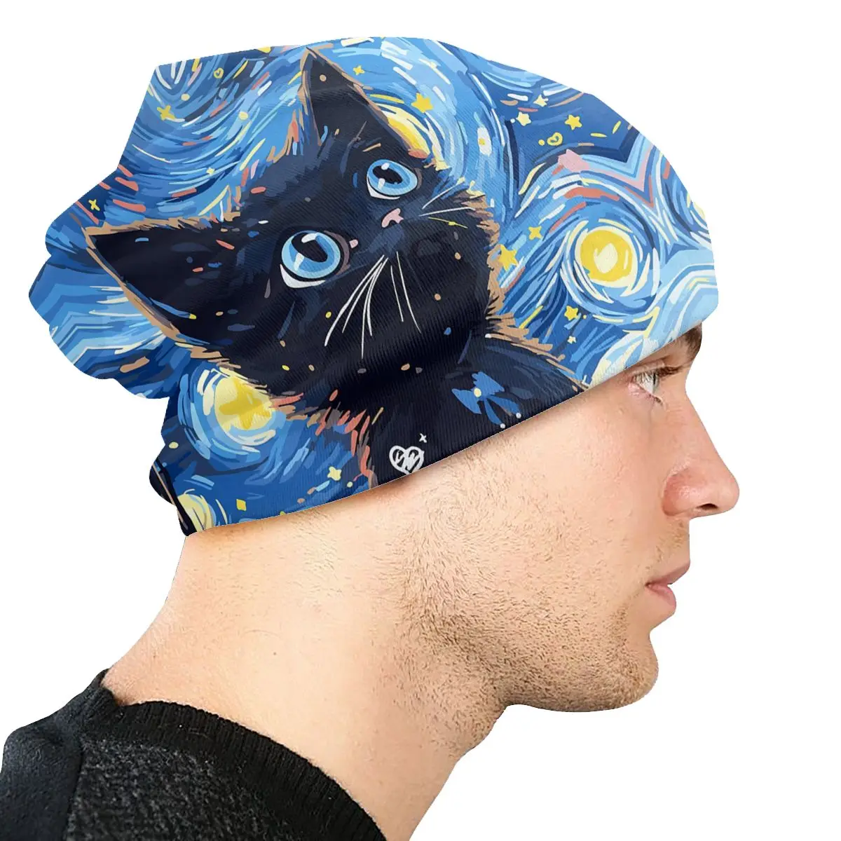 Bonnet Hats Men Women\'s Thin Skullies Beanies Hat Starrynight Black Cat Autumn Spring Warm Cap Street Caps