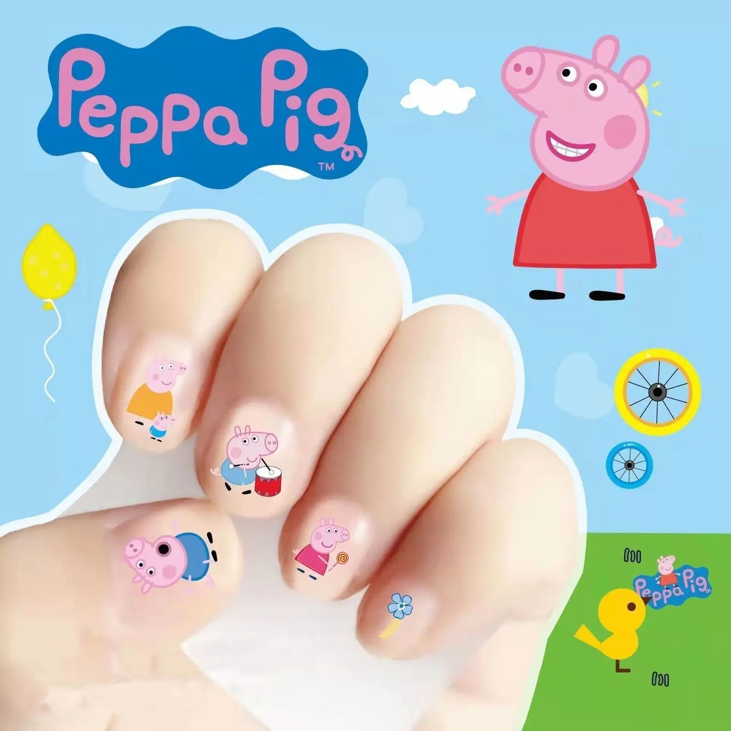 Peppa Pig Nail Sticker Children\'s Cartoon Doll Makeup Toy Nylon Sticker Kawaii Girl Birthday Gift